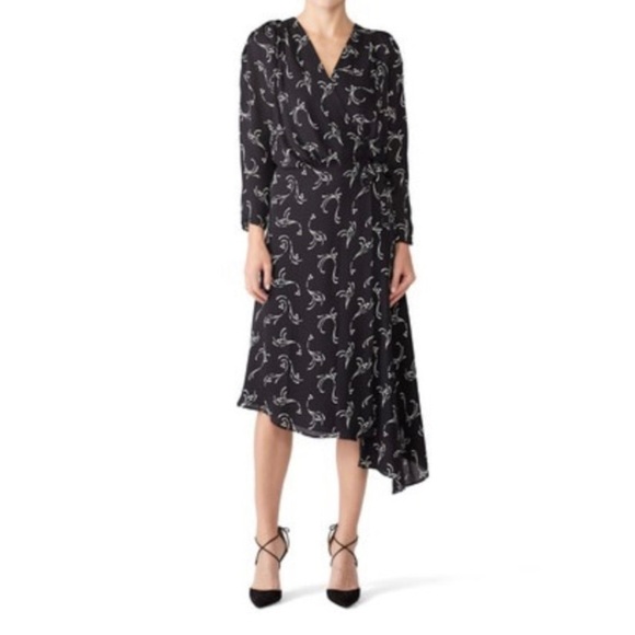 Joie Acantha Caviar Black Silk Wrap Midi Dress Size Medium – Floral Print - Picture 4 of 5